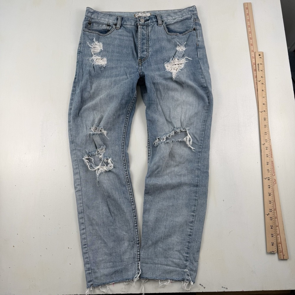 Free People Distressed Jeans Women 29 Raw Hem Blue Light Wash‎ Cotton Stretch - Picture 5 of 14